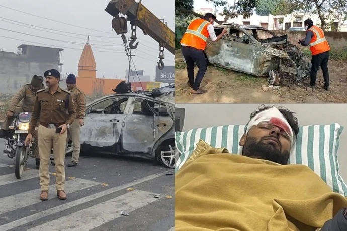 Star cricket Rishabh pant Car Crash CCTV captures Benz car
