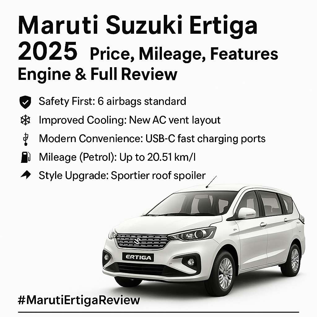 Maruti Suzuki Ertiga Price 2025 – Mileage, Features, Engine & Full Review Mileagewala