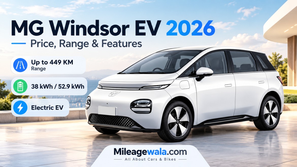 MG Windsor EV 2026 electric crossover featuring modern exterior design, 52.9 kWh battery option and up to 449 km claimed range.
